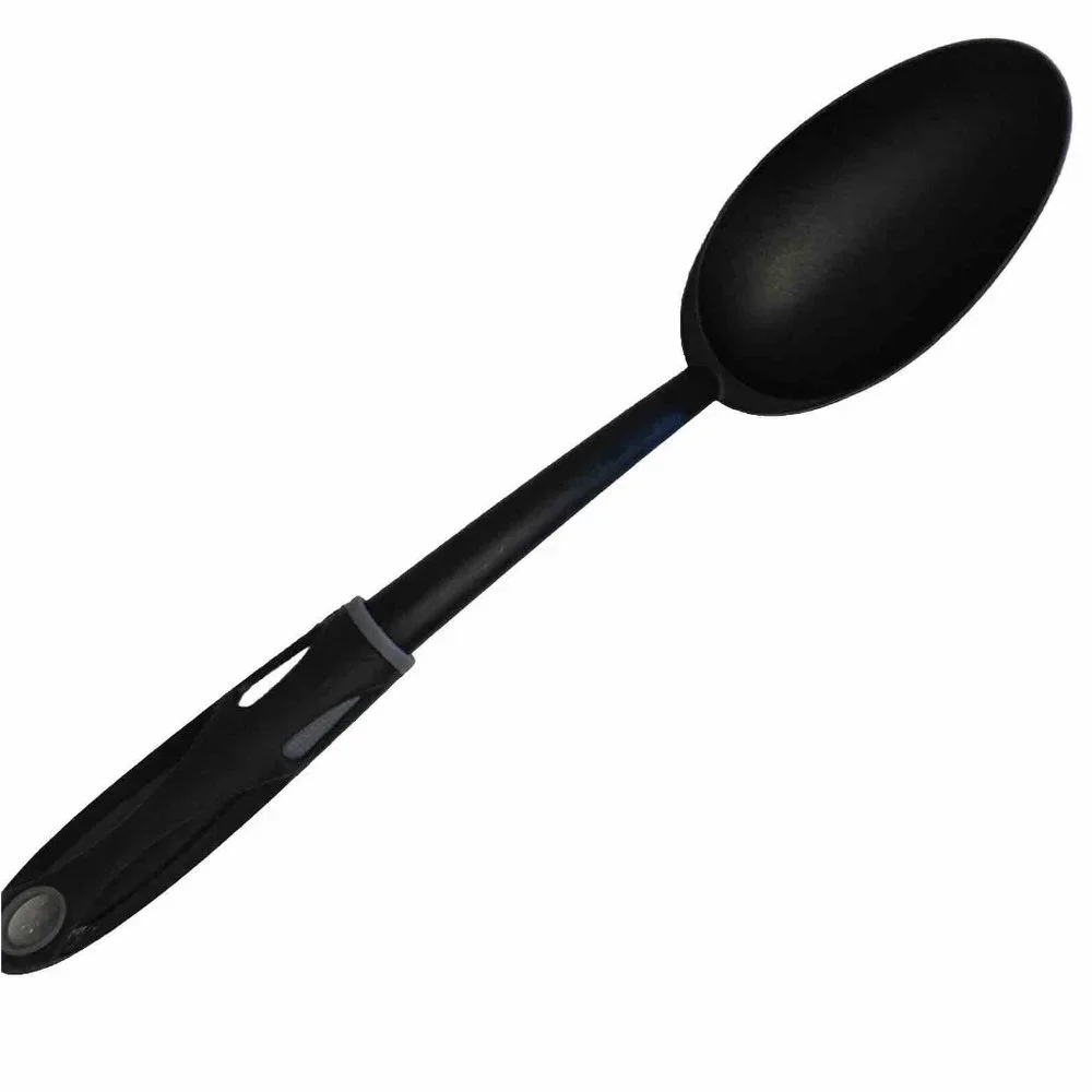 Vtg Black Nylon Cooking Serving Spoon Plastic Handle 14” Comfort Grip Hanging